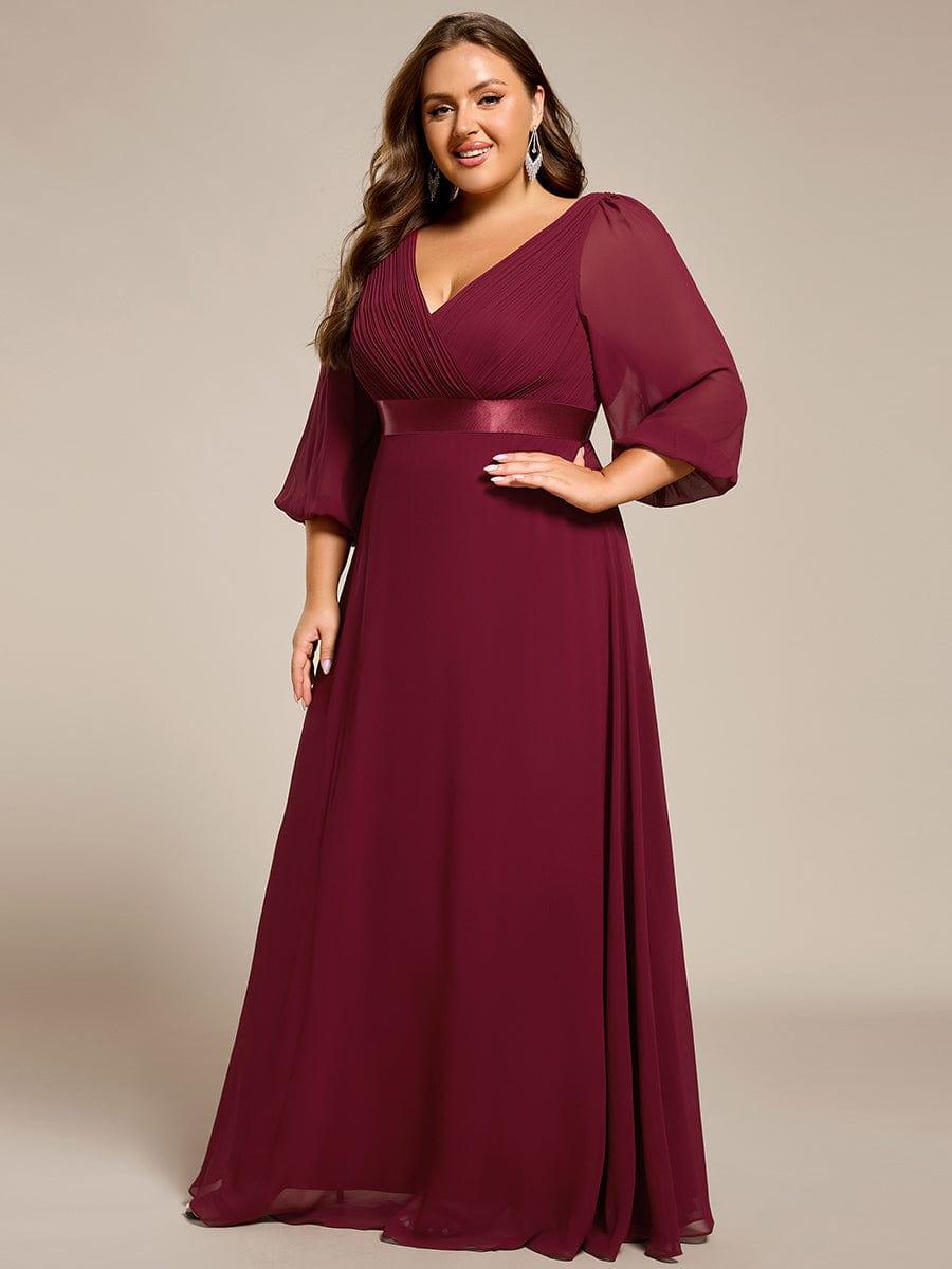 Funkelndes Abendkleid in A-Linie mit Empire-Taille und langen ?rmeln #farbe_Burgundy
