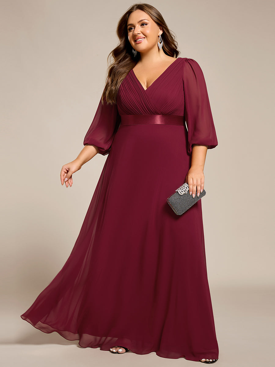 Funkelndes Abendkleid in A-Linie mit Empire-Taille und langen ?rmeln #farbe_Burgunderrot