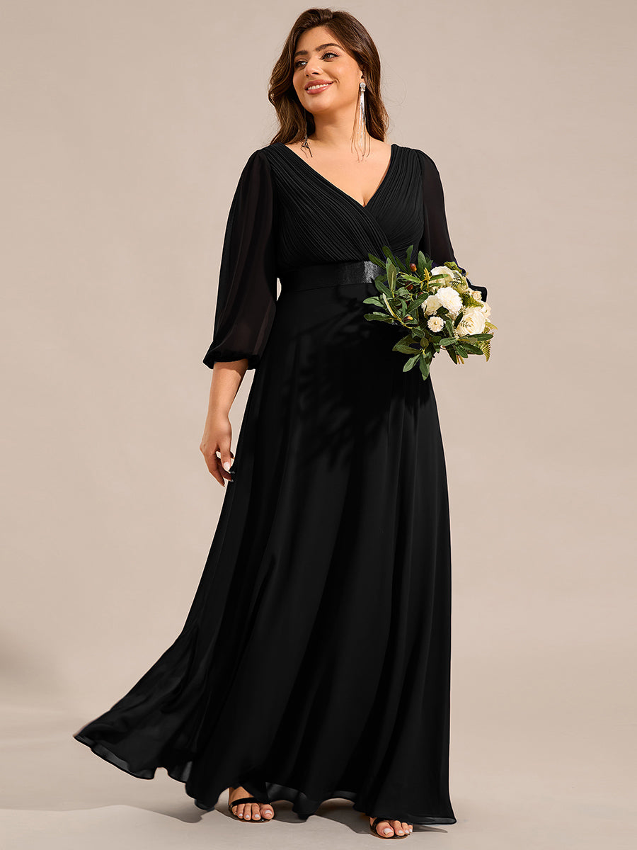 Funkelndes Abendkleid in A-Linie mit Empire-Taille und langen ?rmeln #farbe_Schwarz