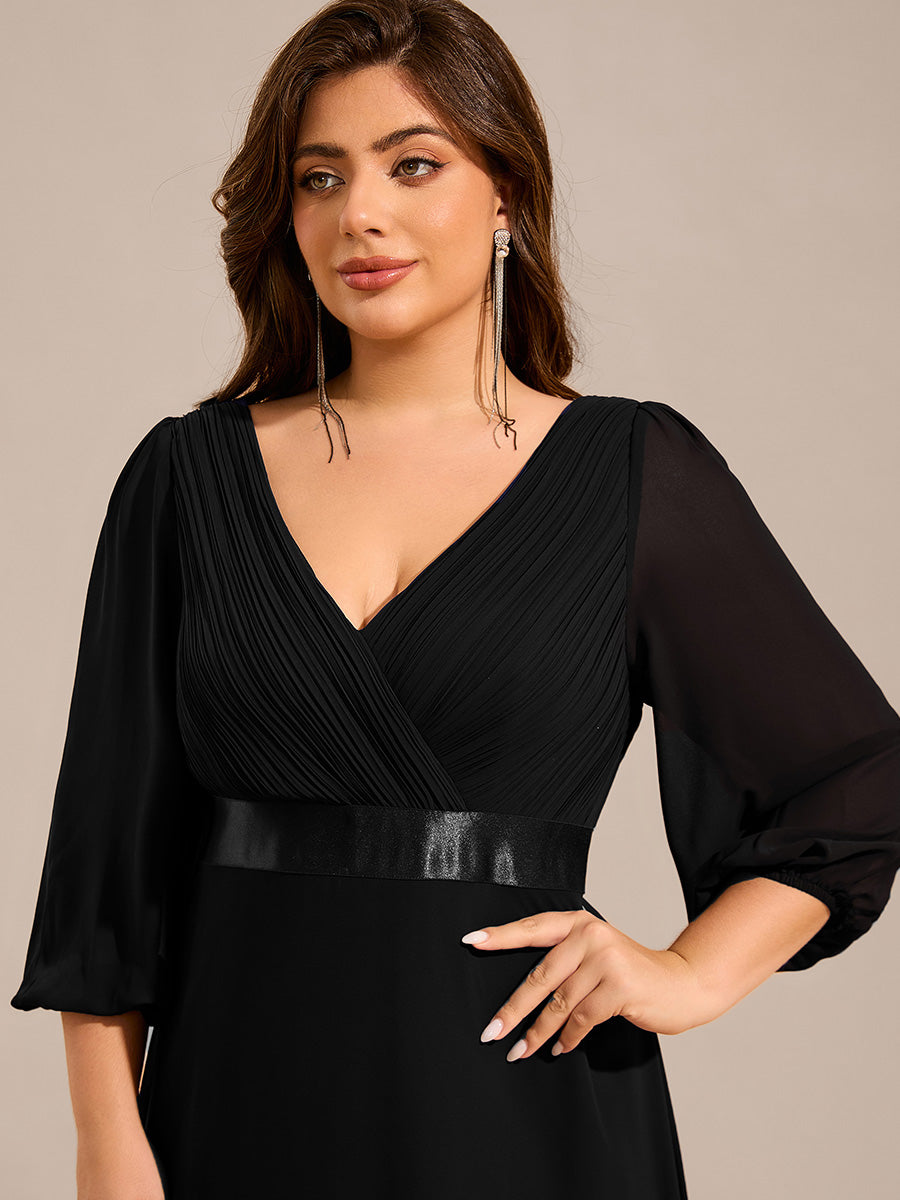 Funkelndes Abendkleid in A-Linie mit Empire-Taille und langen ?rmeln #farbe_Schwarz