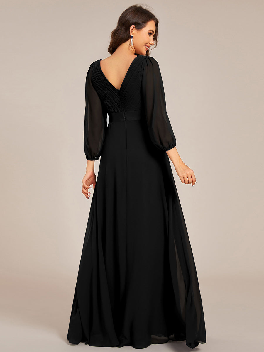Funkelndes Abendkleid in A-Linie mit Empire-Taille und langen ?rmeln #farbe_Schwarz