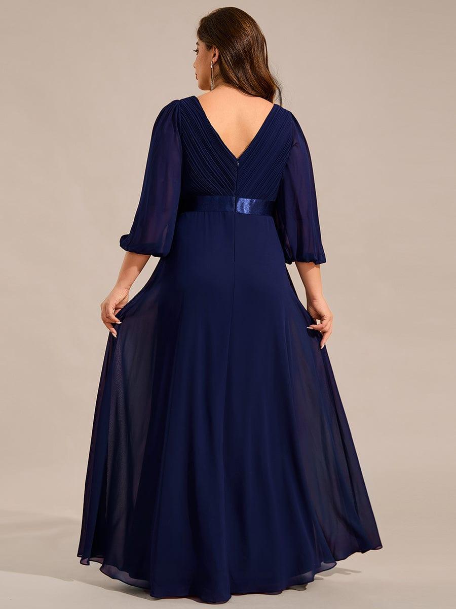 Funkelndes Abendkleid in A-Linie mit Empire-Taille und langen ?rmeln #farbe_Navy Blau
