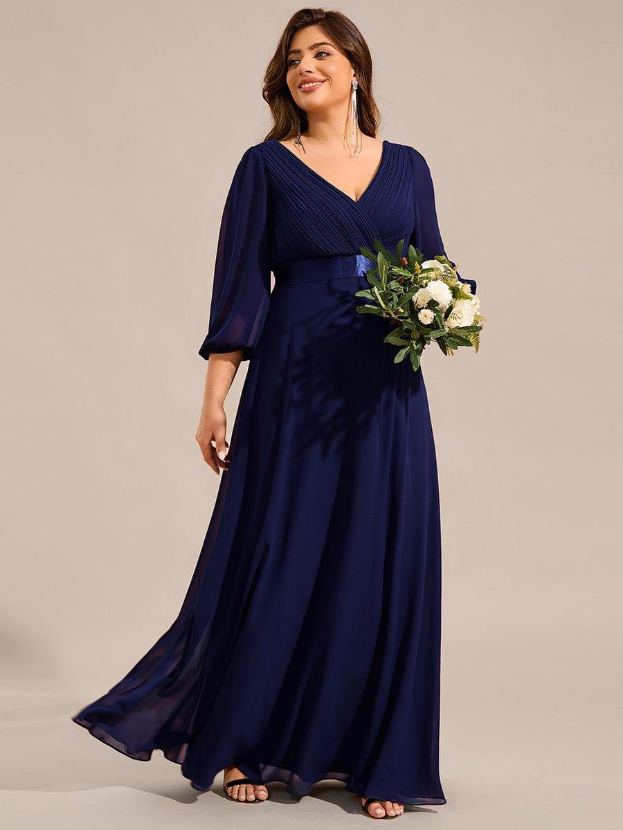 Funkelndes Abendkleid in A-Linie mit Empire-Taille und langen ?rmeln #farbe_Navy Blau