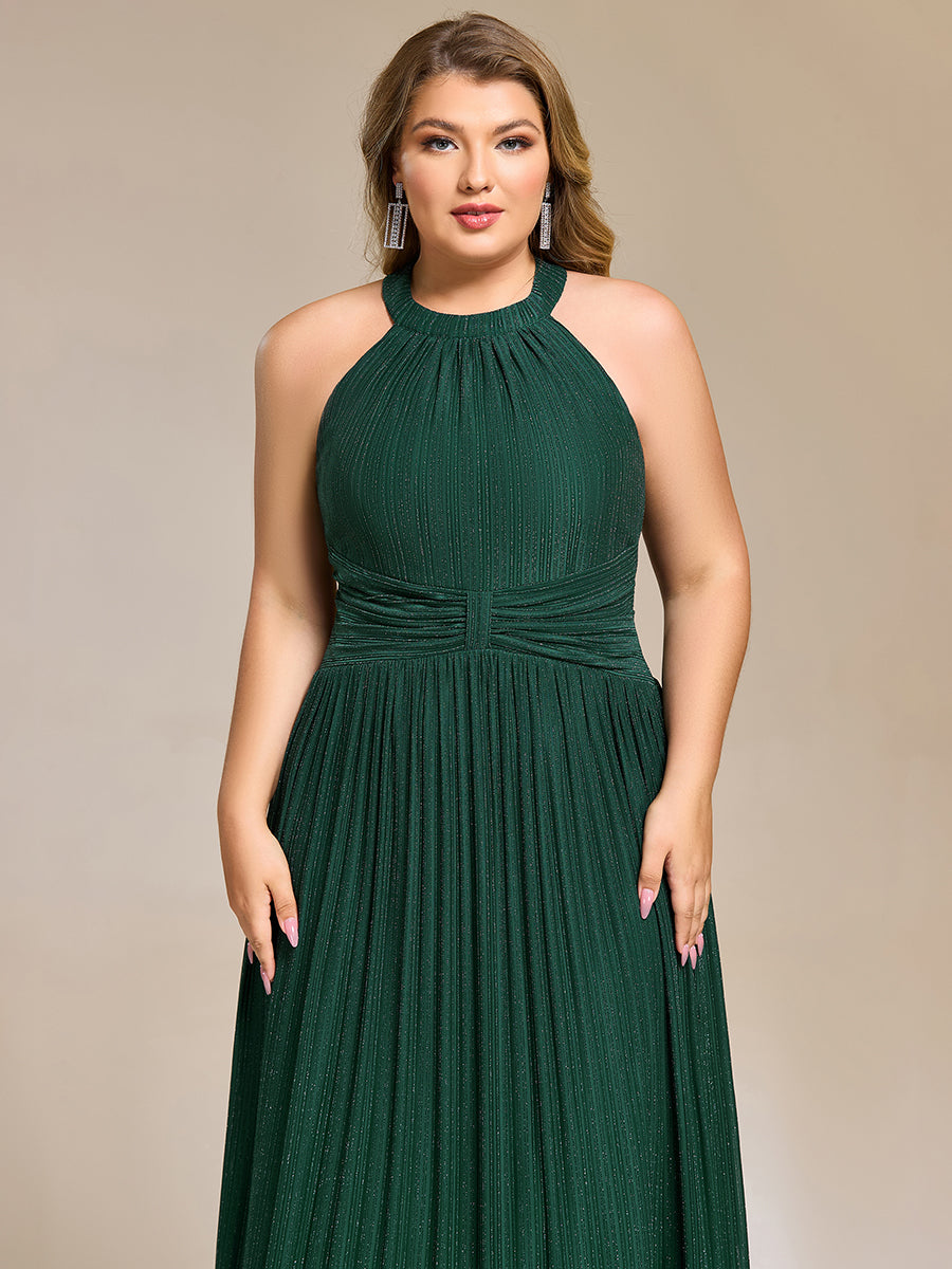 Bodenlanger Halterneck A-Linie Mesh Kleid Mit Tiefem V-Ausschnitt Eleganz Kleid #Farbe_Dunkelgrün