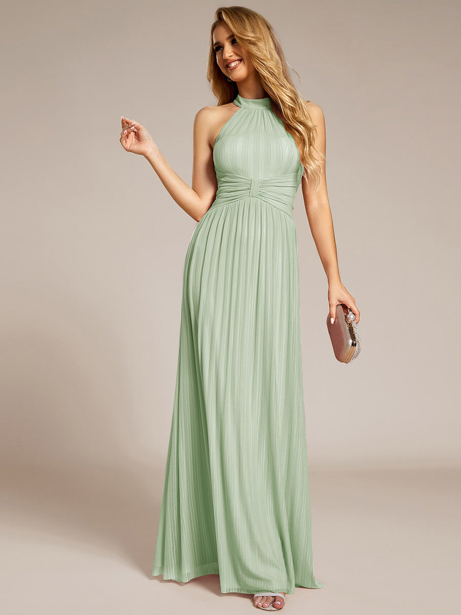 Bodenlanger Halterneck A-Linie Mesh Kleid Mit Tiefem V-Ausschnitt Eleganz Kleid #Farbe_Mintgrün