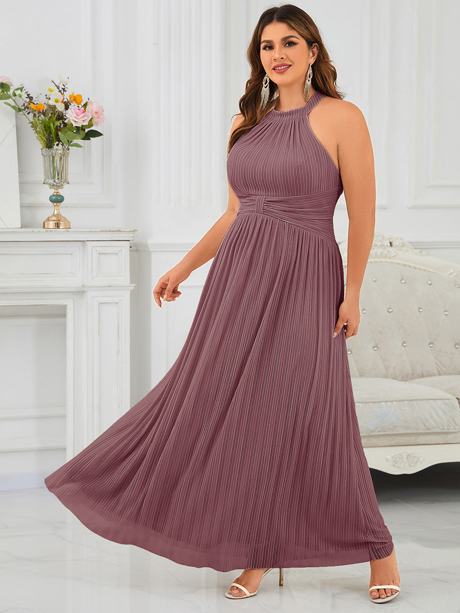 Bodenlanger Halterneck A-Linie Mesh Kleid Mit Tiefem V-Ausschnitt Eleganz Kleid #Farbe_Orchideenviolett