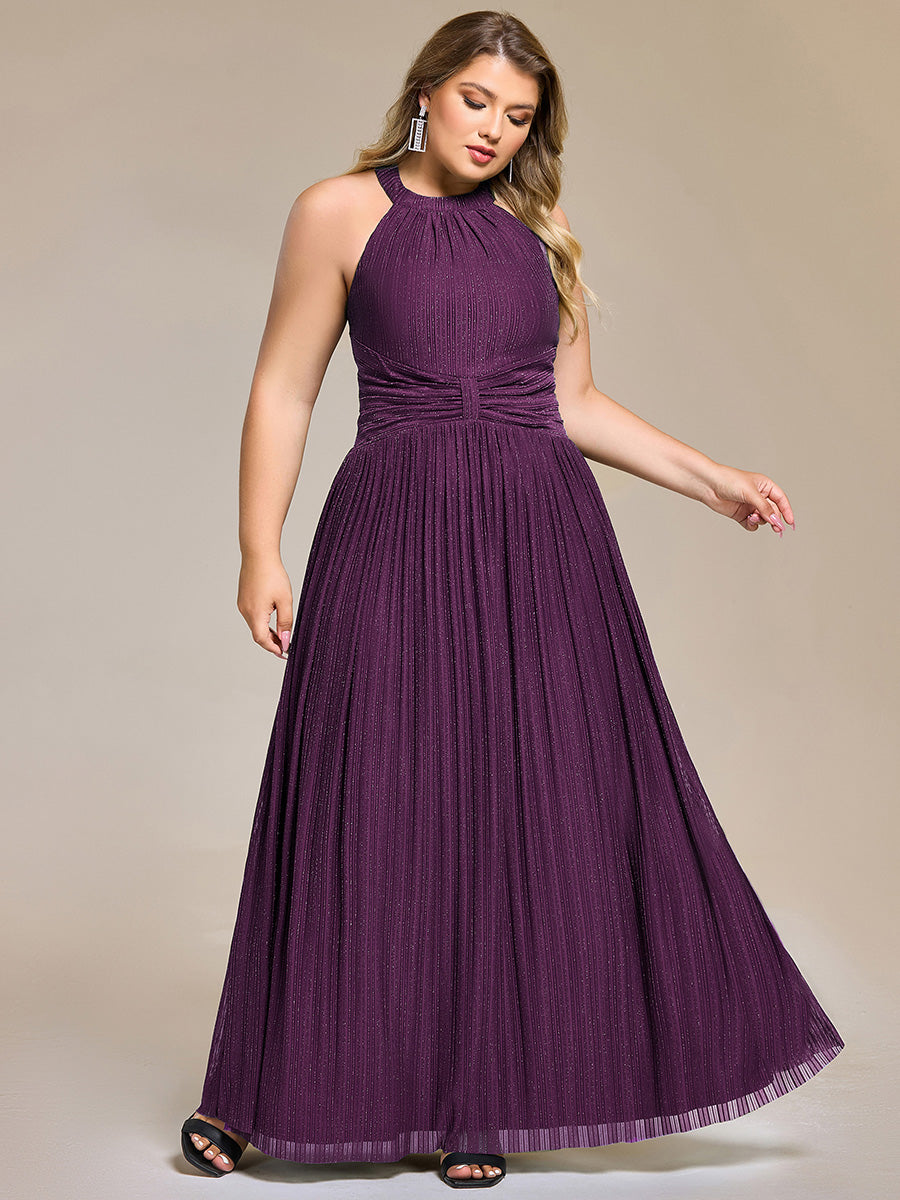 Bodenlanger Halterneck A-Linie Mesh Kleid Mit Tiefem V-Ausschnitt Eleganz Kleid #Farbe_Glyzinienviolett
