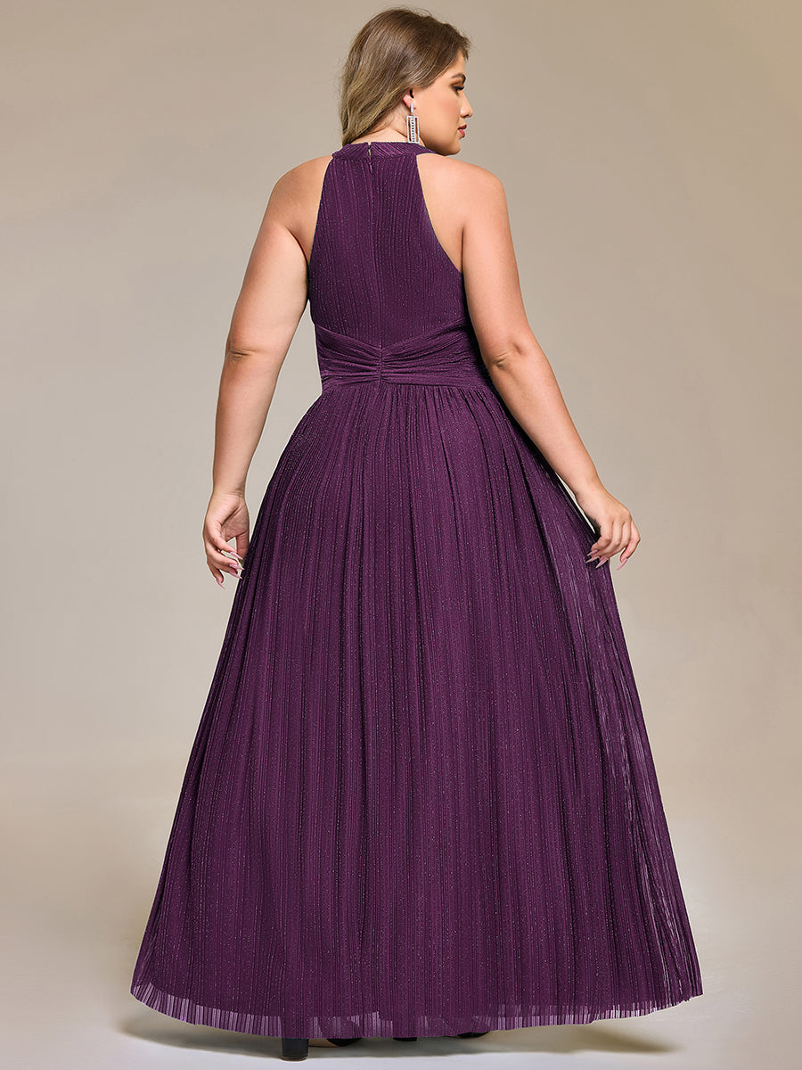 Bodenlanger Halterneck A-Linie Mesh Kleid Mit Tiefem V-Ausschnitt Eleganz Kleid #Farbe_Glyzinienviolett