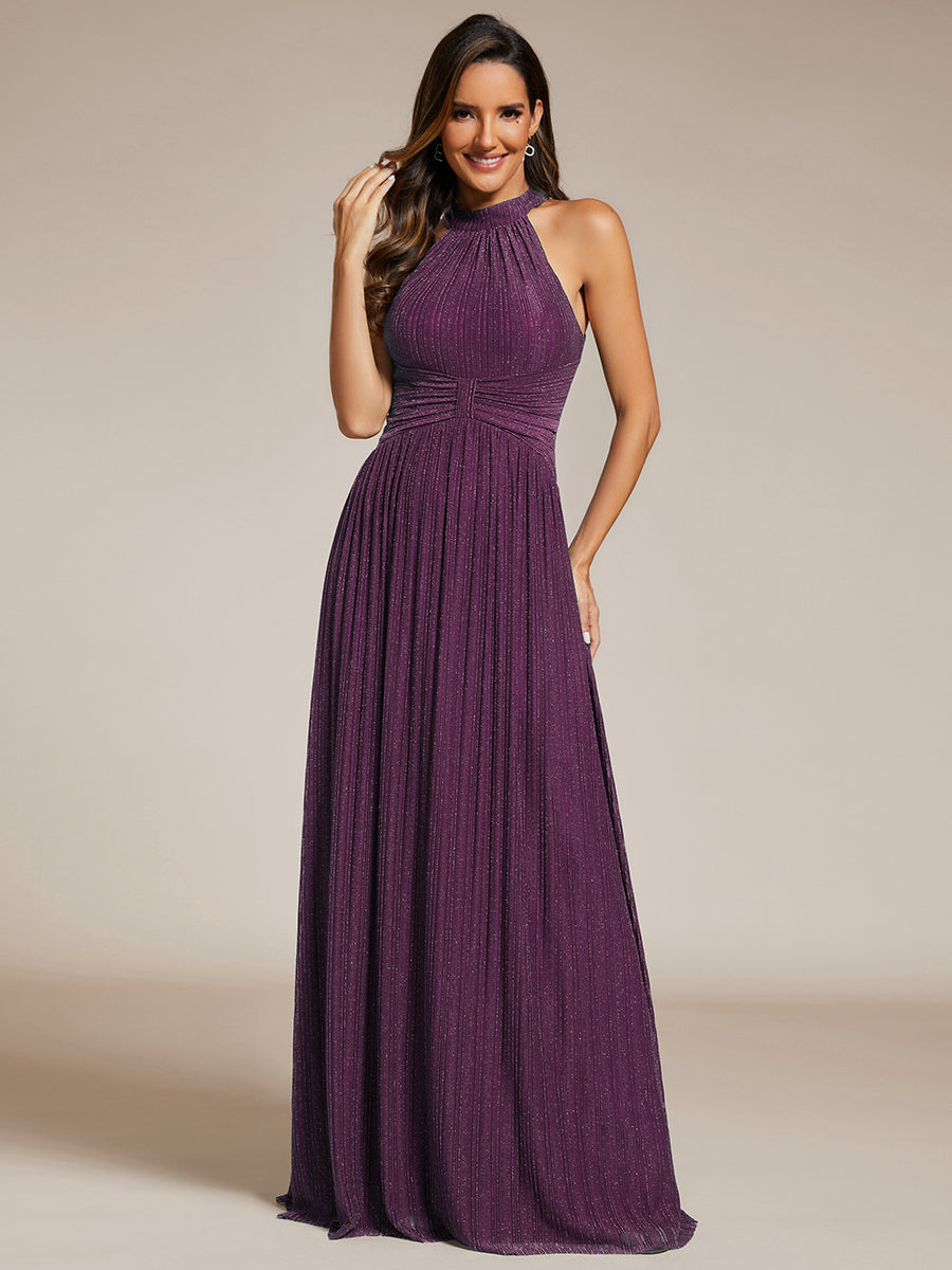 Bodenlanger Halterneck A-Linie Mesh Kleid Mit Tiefem V-Ausschnitt Eleganz Kleid #Farbe_Glyzinienviolett