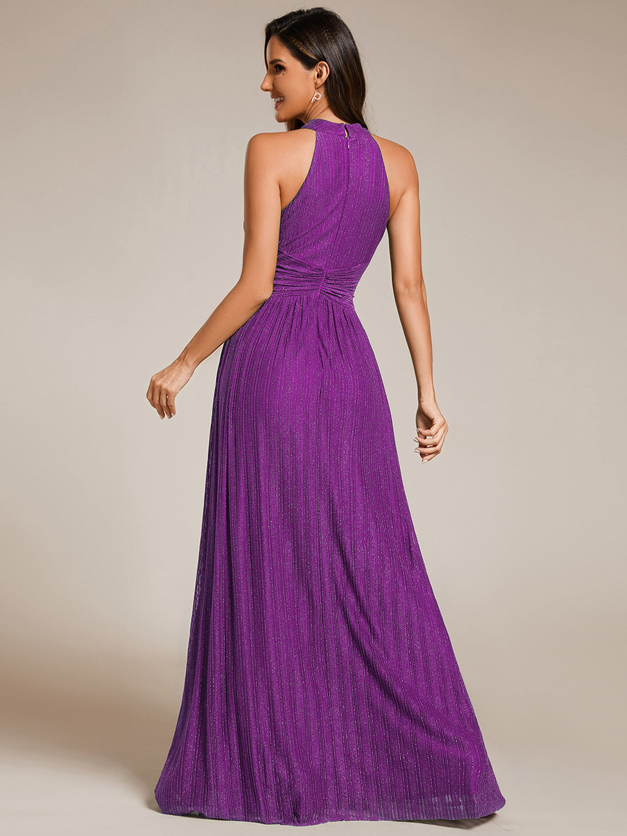 Bodenlanger Halterneck A-Linie Mesh Kleid Mit Tiefem V-Ausschnitt Eleganz Kleid #Farbe_Funkelnde Traube