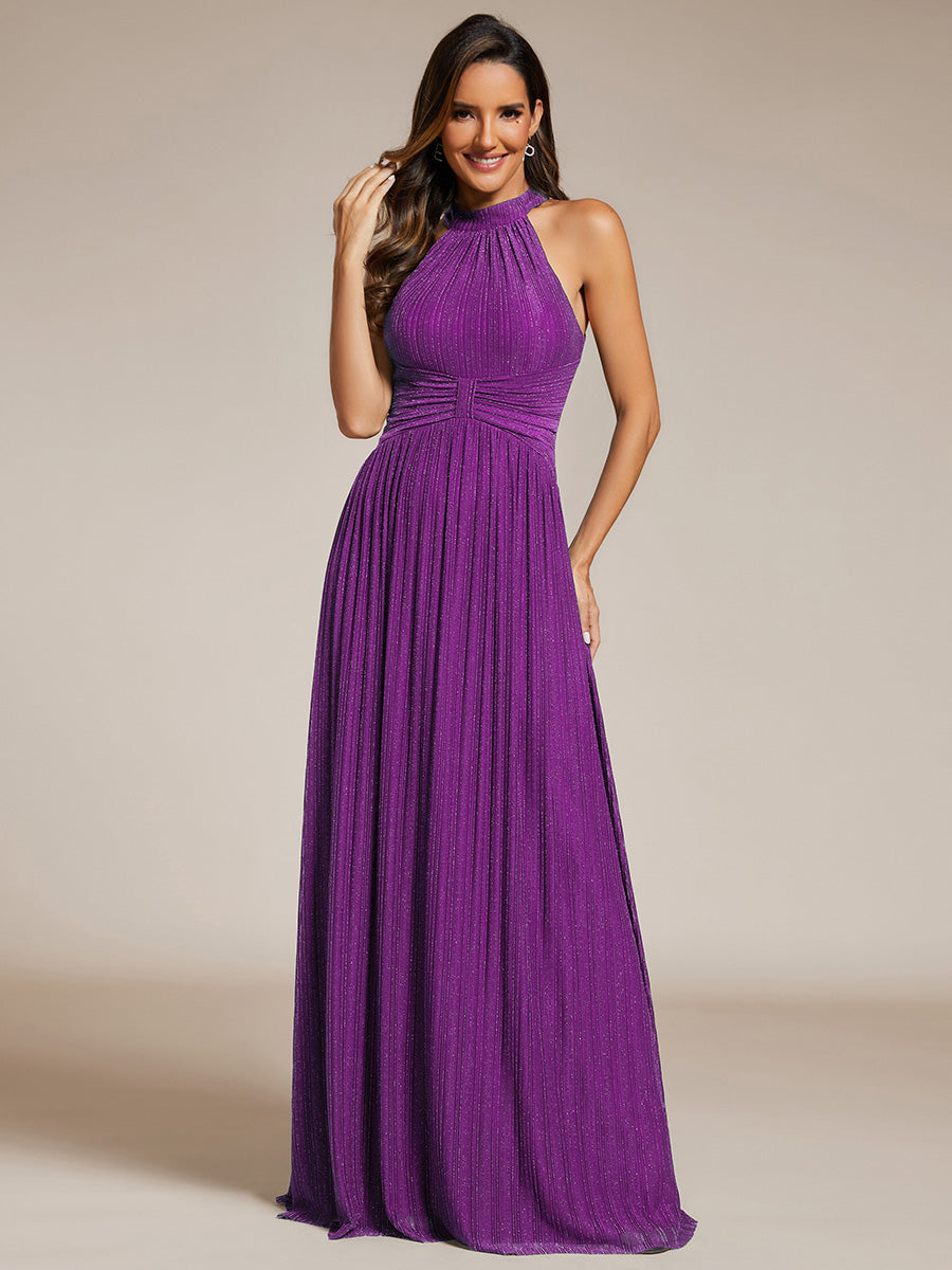Bodenlanger Halterneck A-Linie Mesh Kleid Mit Tiefem V-Ausschnitt Eleganz Kleid #Farbe_Funkelnde Traube