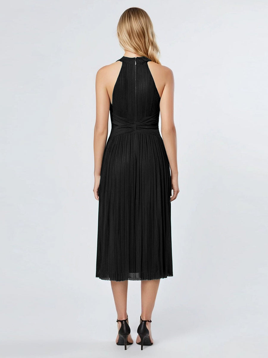 Midi Und Tea Länge Halterneck A Linie Mesh Kleid Mit Elegantem Design Und Bequemem Sitz #Farbe_Schwarz