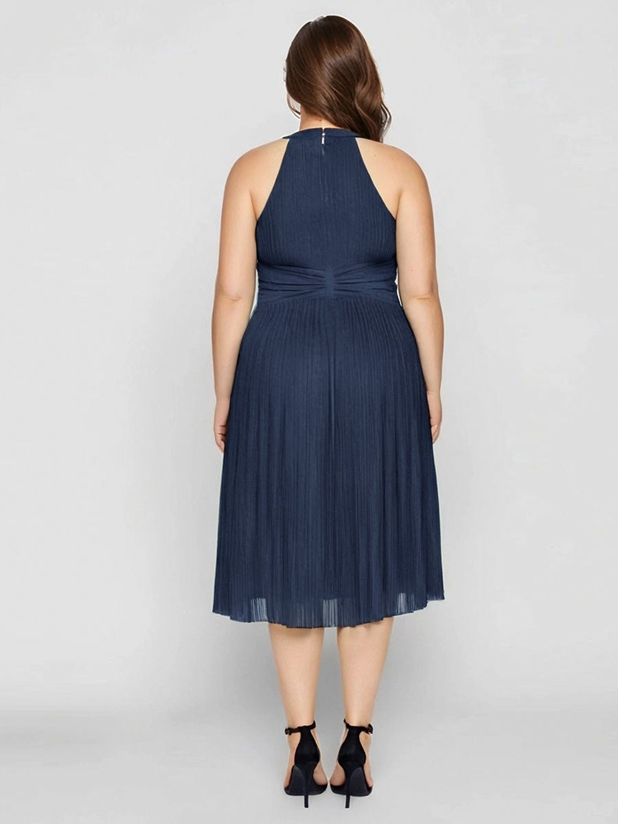 Midi Und Tea Länge Halterneck A Linie Mesh Kleid Mit Elegantem Design Und Bequemem Sitz #Farbe_Marineblau