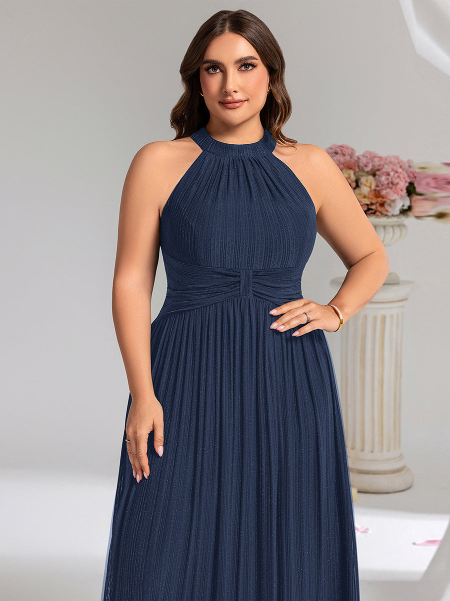 Midi Und Tea Länge Halterneck A Linie Mesh Kleid Mit Elegantem Design Und Bequemem Sitz #Farbe_Marineblau