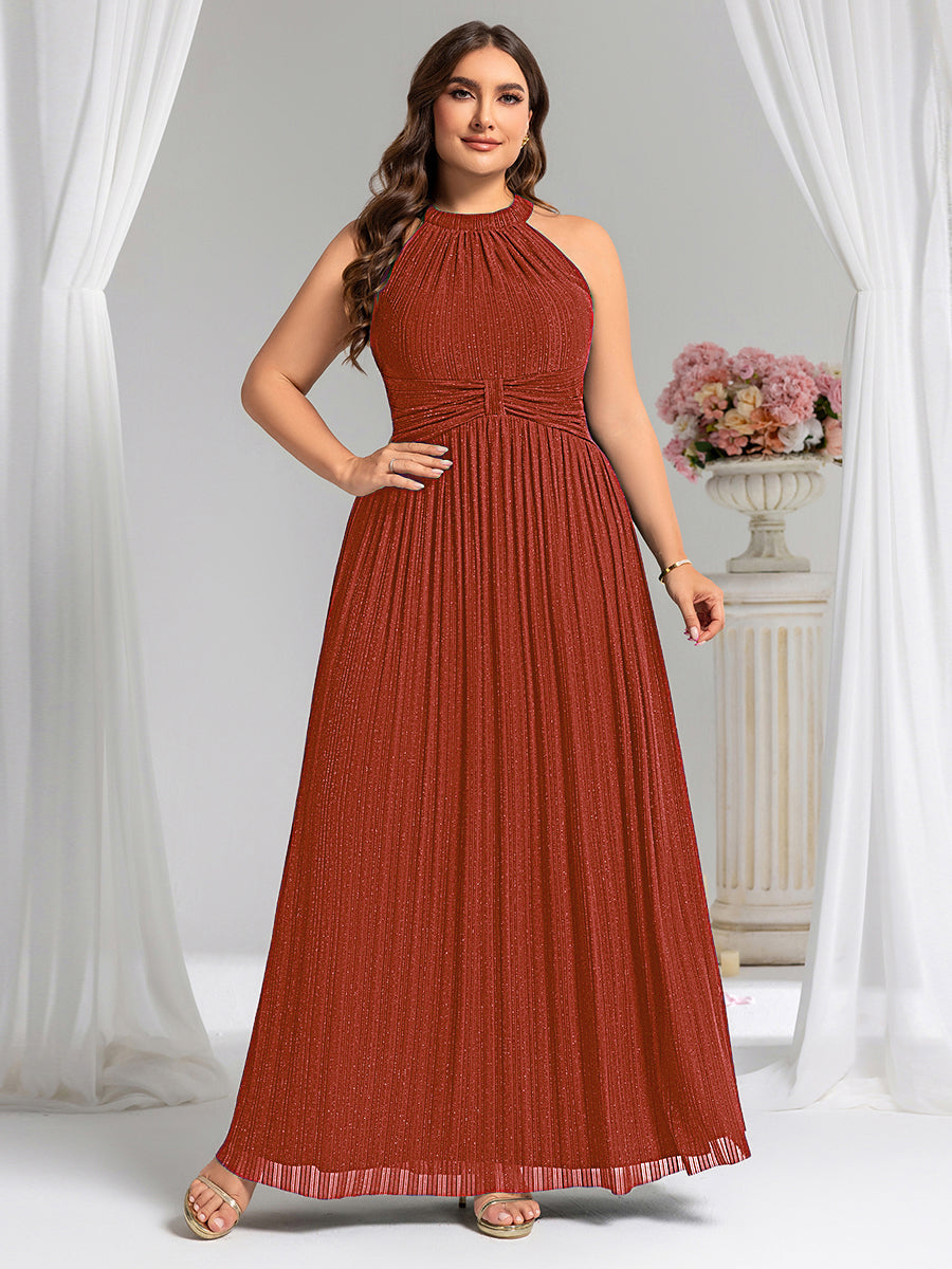 Bodenlanger Halterneck A-Linie Mesh Kleid Mit Tiefem V-Ausschnitt Eleganz Kleid #Farbe_Gebranntes Orange