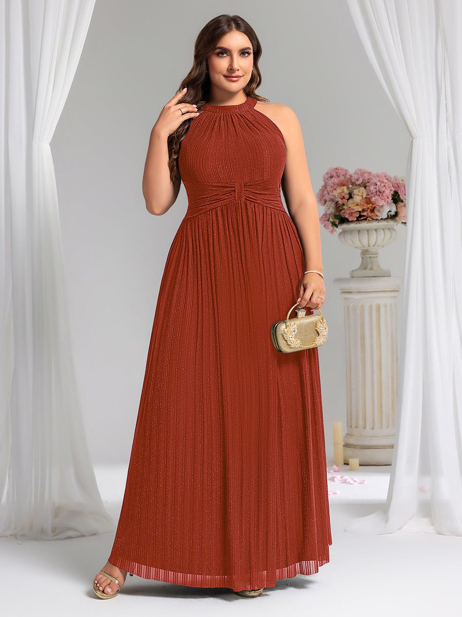 Bodenlanger Halterneck A-Linie Mesh Kleid Mit Tiefem V-Ausschnitt Eleganz Kleid #Farbe_Gebranntes Orange