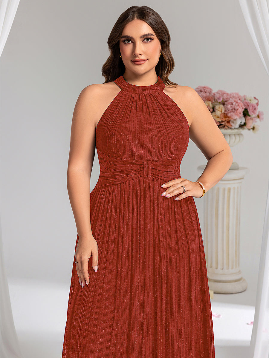 Bodenlanger Halterneck A-Linie Mesh Kleid Mit Tiefem V-Ausschnitt Eleganz Kleid #Farbe_Gebranntes Orange