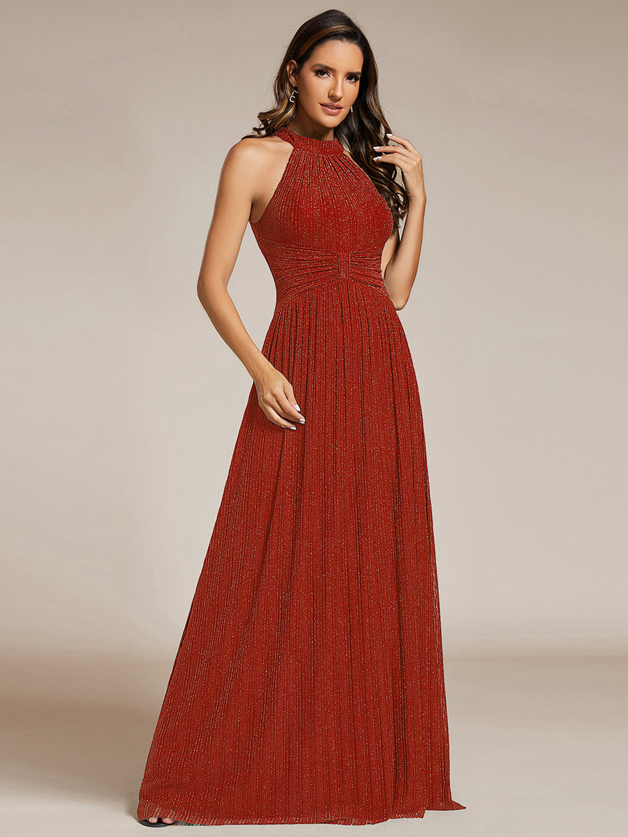 Bodenlanger Halterneck A-Linie Mesh Kleid Mit Tiefem V-Ausschnitt Eleganz Kleid #Farbe_Gebranntes Orange