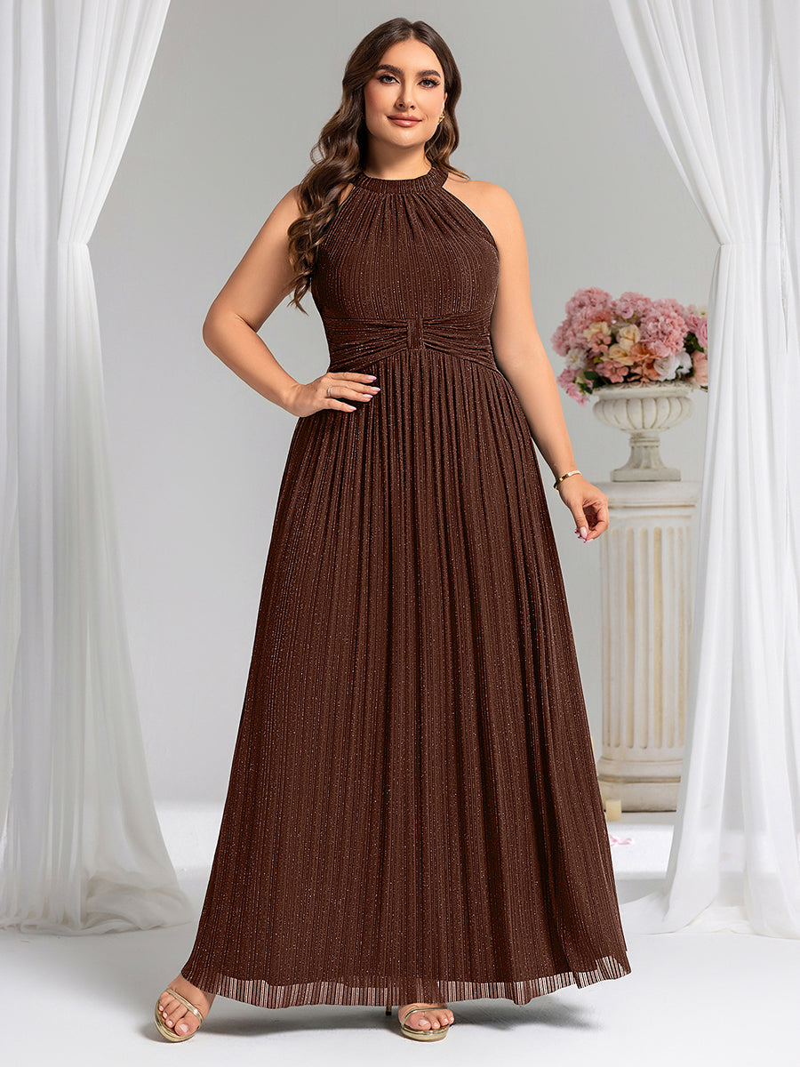 Bodenlanger Halterneck A-Linie Mesh Kleid Mit Tiefem V-Ausschnitt Eleganz Kleid #Farbe_Schokoladenbraun