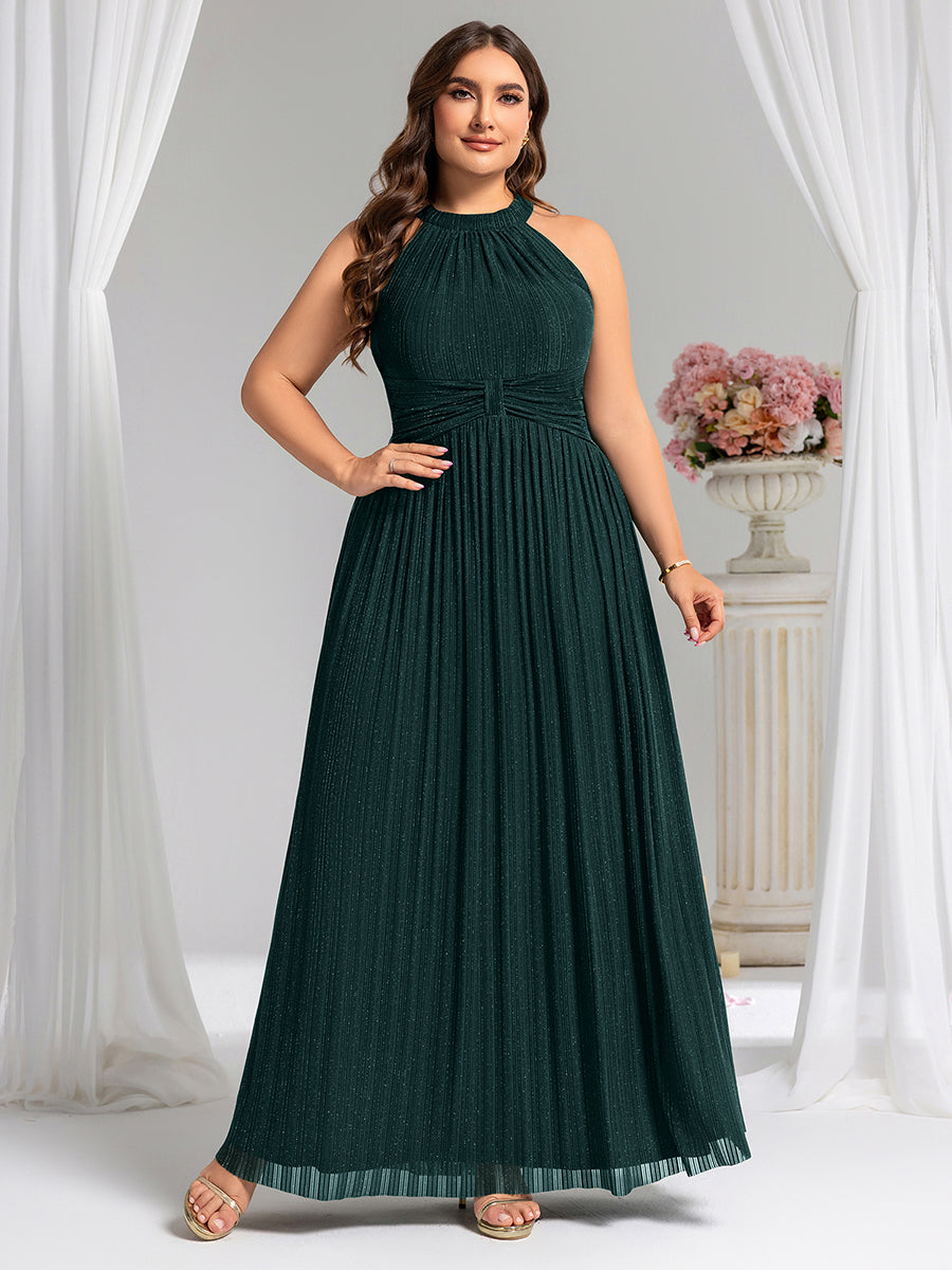 Bodenlanger Halterneck A-Linie Mesh Kleid Mit Tiefem V-Ausschnitt Eleganz Kleid #Farbe_Petrol