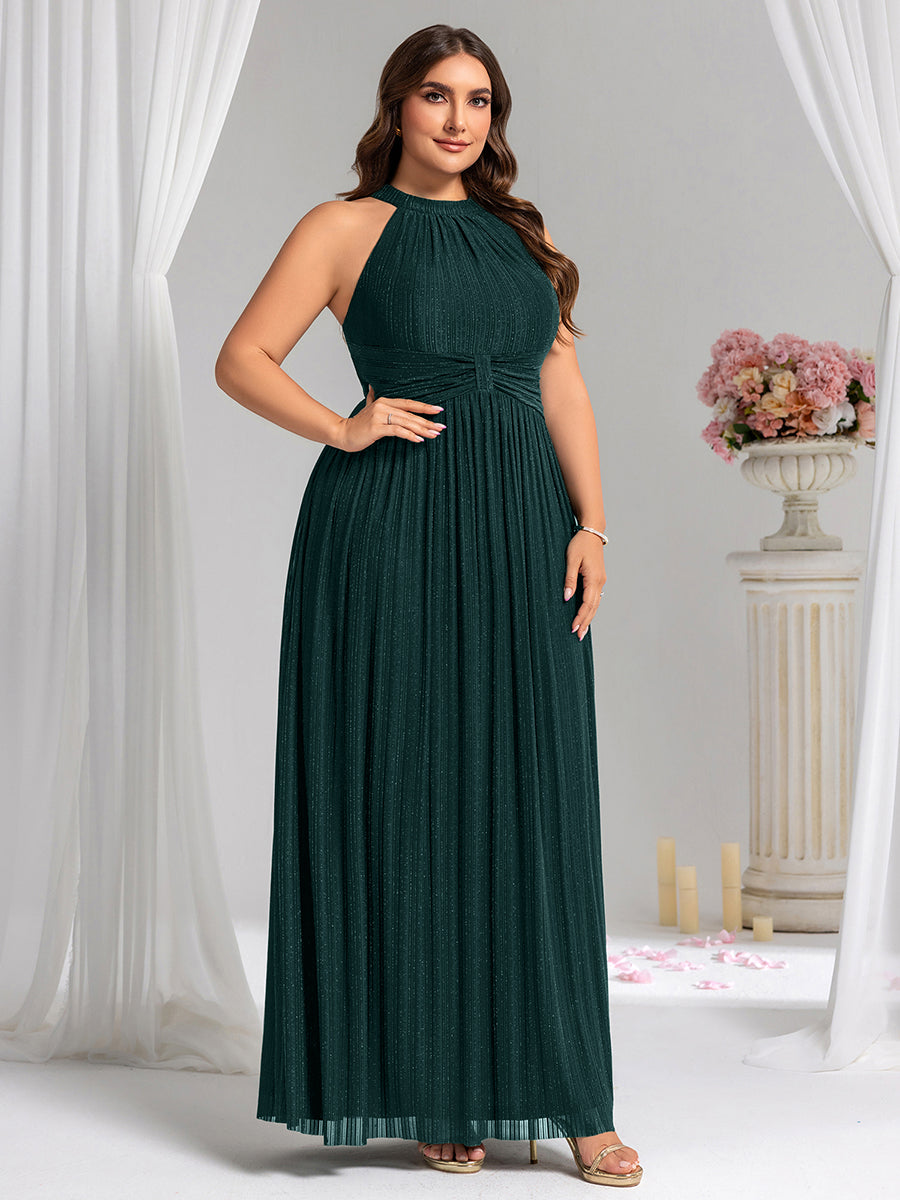 Bodenlanger Halterneck A-Linie Mesh Kleid Mit Tiefem V-Ausschnitt Eleganz Kleid #Farbe_Petrol