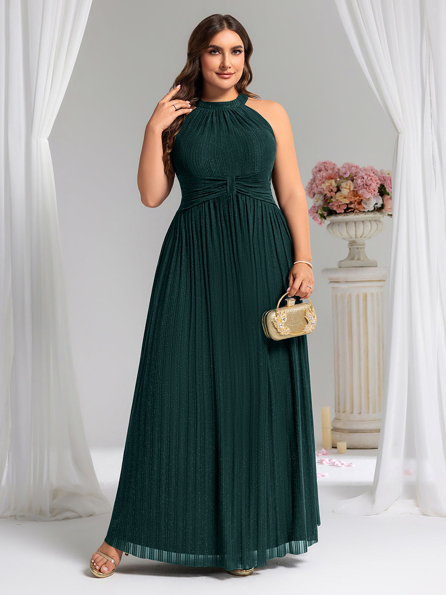Bodenlanger Halterneck A-Linie Mesh Kleid Mit Tiefem V-Ausschnitt Eleganz Kleid #Farbe_Petrol