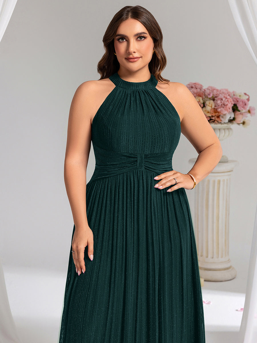 Bodenlanger Halterneck A-Linie Mesh Kleid Mit Tiefem V-Ausschnitt Eleganz Kleid #Farbe_Petrol
