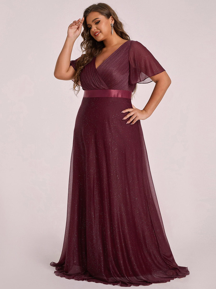 Bodenlanger A-Linien Kleid Mit Tiefem V-Ausschnitt Aus Diamant Leinen Falten Design Kleid #Farbe_Burgunderrot