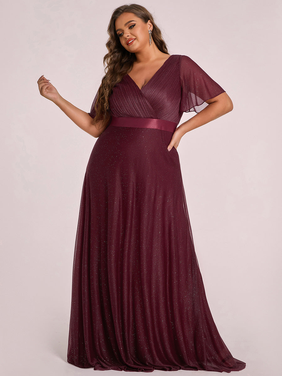 Bodenlanger A-Linien Kleid Mit Tiefem V-Ausschnitt Aus Diamant Leinen Falten Design Kleid #Farbe_Burgunderrot