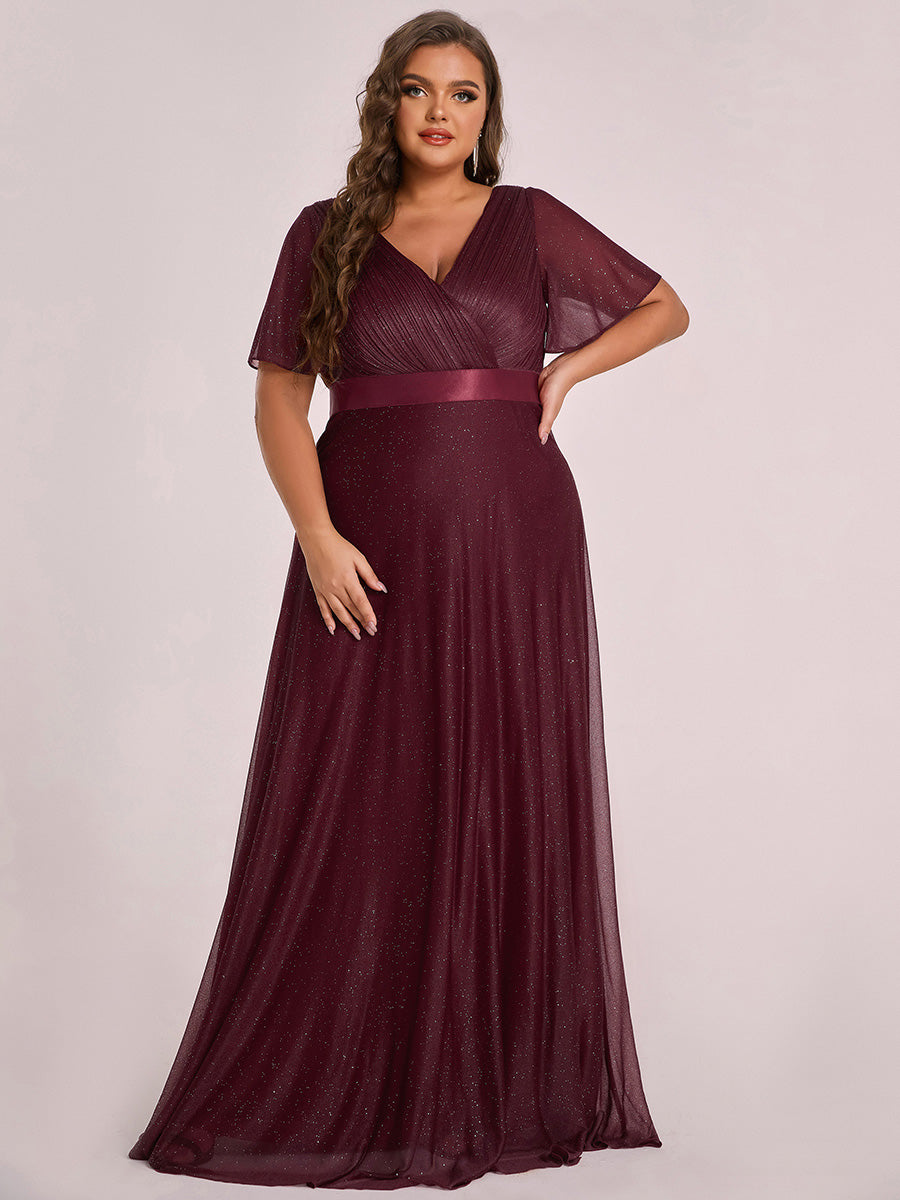 Bodenlanger A-Linien Kleid Mit Tiefem V-Ausschnitt Aus Diamant Leinen Falten Design Kleid #Farbe_Burgunderrot