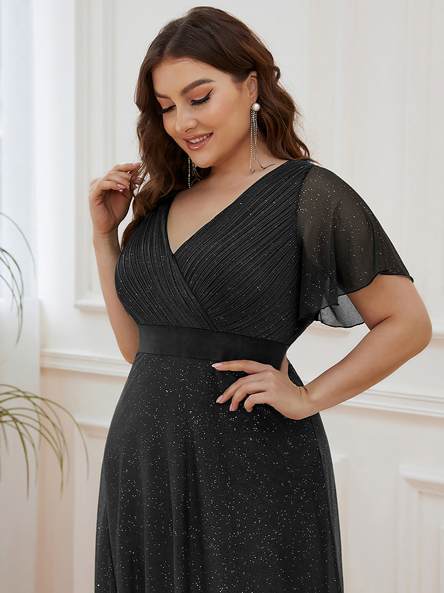 Bodenlanger V-Ausschnitt A-Linie Diamant Leinenkleid Mit Tiefem V-Ausschnitt Und Falten Details Kleid #Farbe_Schwarz