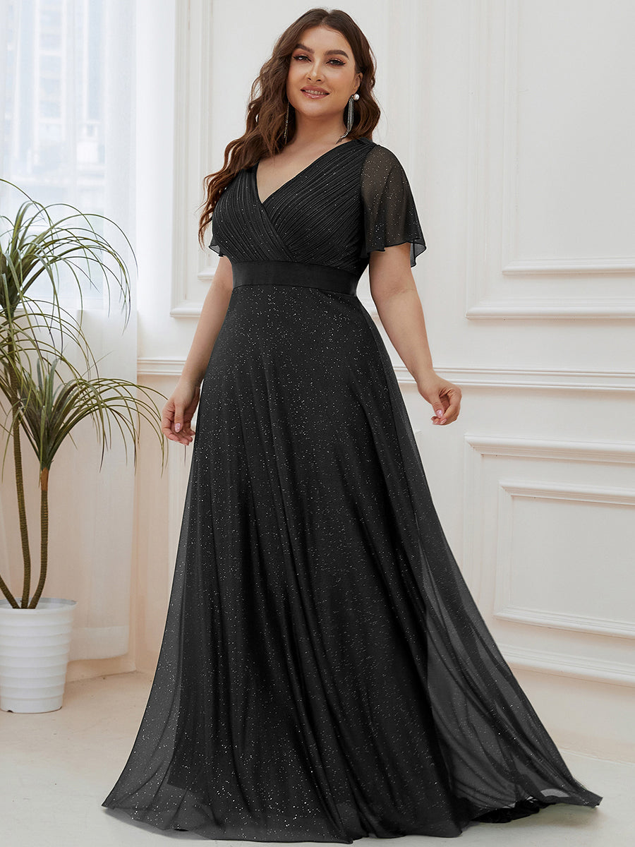 Bodenlanger V-Ausschnitt A-Linie Diamant Leinenkleid Mit Tiefem V-Ausschnitt Und Falten Details Kleid #Farbe_Schwarz