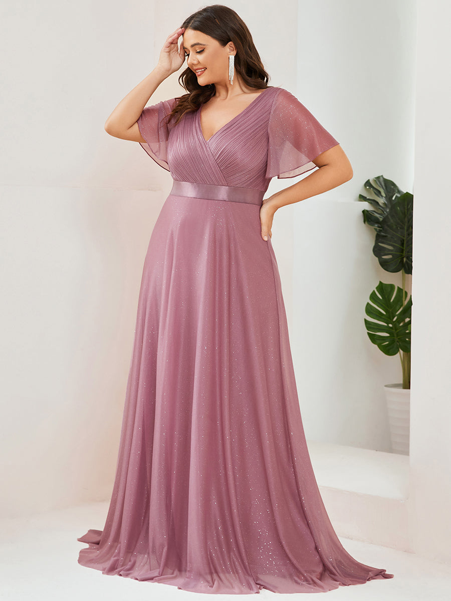 Bodenlanger A-Linien Kleid Mit Tiefem V-Ausschnitt Aus Diamant Leinen Falten Design Kleid #Farbe_Orchideenviolett