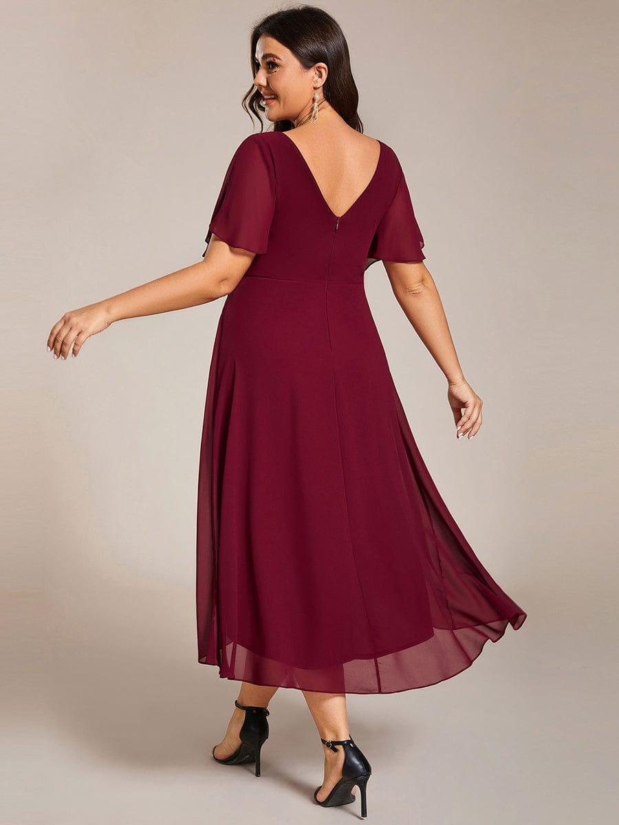 Funkelndes Abendkleid in A-Linie mit Empire-Taille und langen ?rmeln #farbe_Burgundy