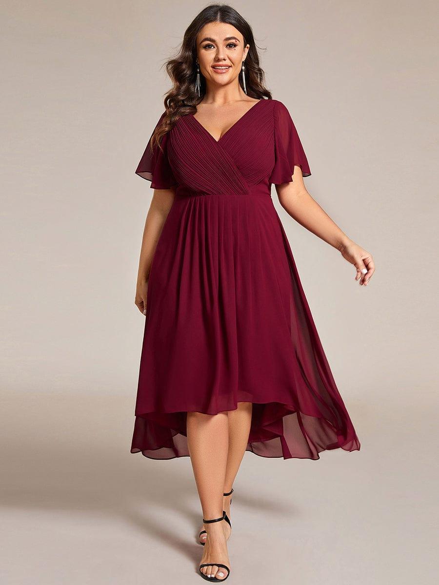 Funkelndes Abendkleid in A-Linie mit Empire-Taille und langen ?rmeln #farbe_Burgundy