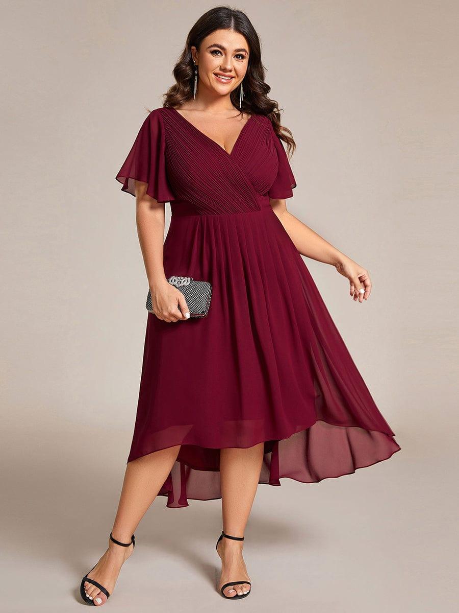 Funkelndes Abendkleid in A-Linie mit Empire-Taille und langen ?rmeln #farbe_Burgundy