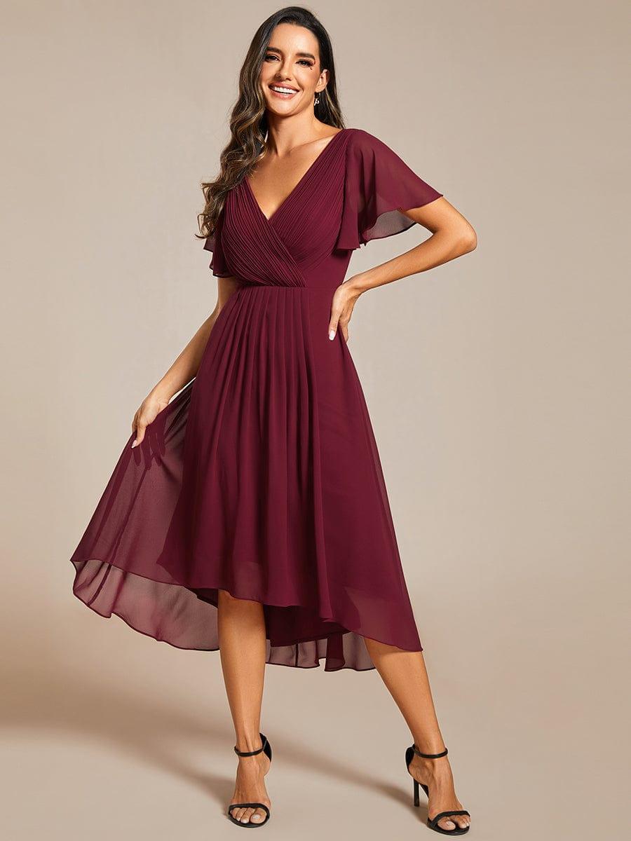 Funkelndes Abendkleid in A-Linie mit Empire-Taille und langen ?rmeln #farbe_Burgundy