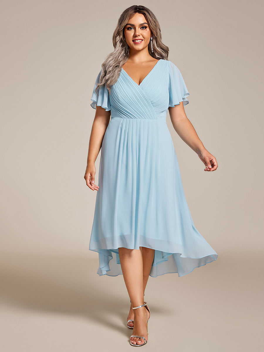 Funkelndes Abendkleid in A-Linie mit Empire-Taille und langen ?rmeln #farbe_Himmelblau
