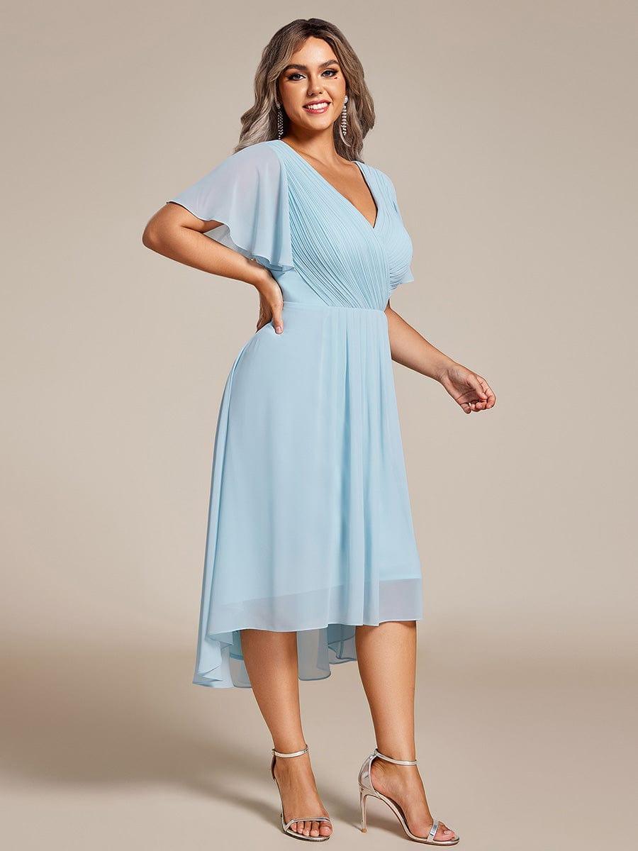 Funkelndes Abendkleid in A-Linie mit Empire-Taille und langen ?rmeln #farbe_Blau