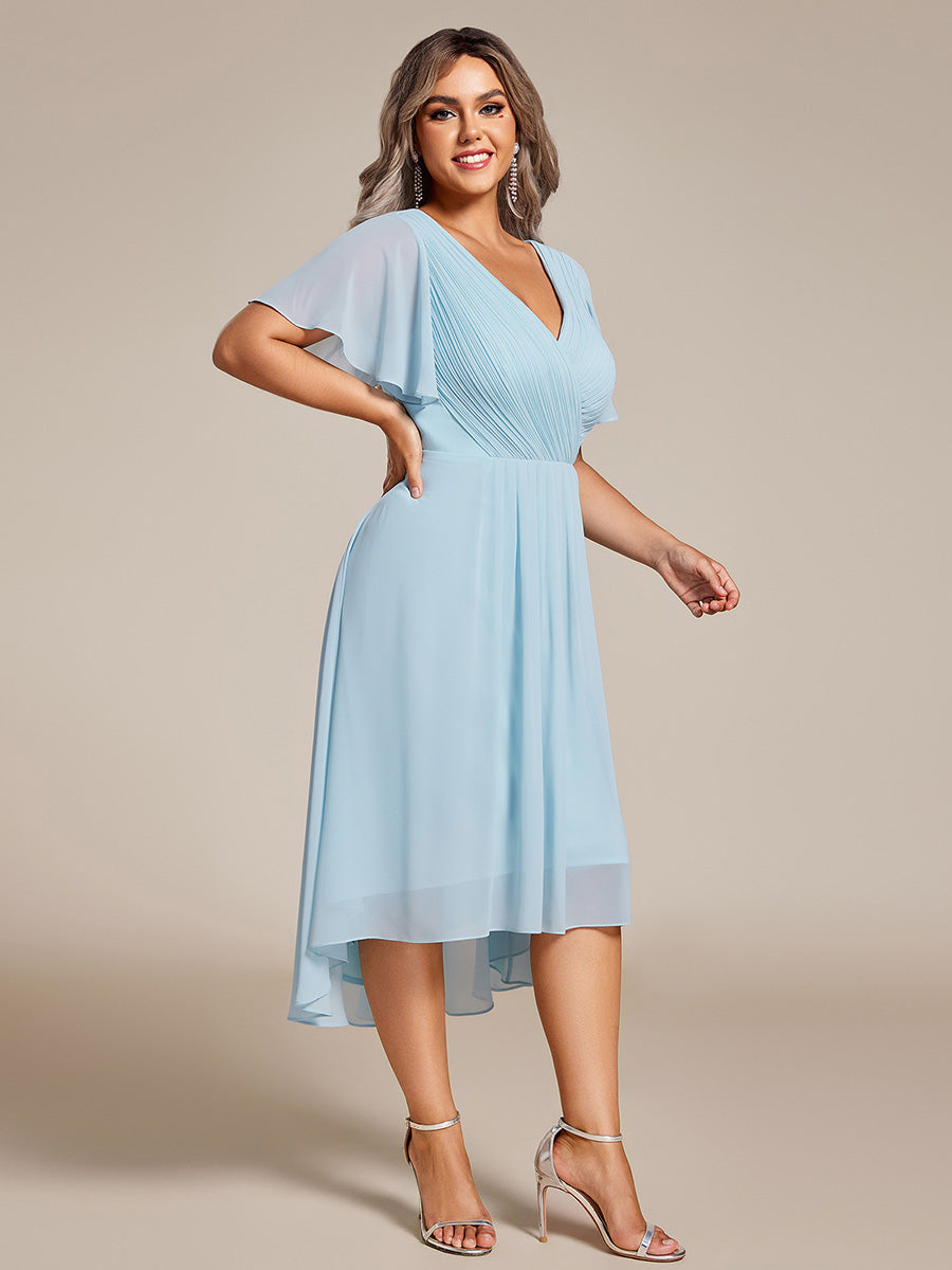 Funkelndes Abendkleid in A-Linie mit Empire-Taille und langen ?rmeln #farbe_Himmelblau