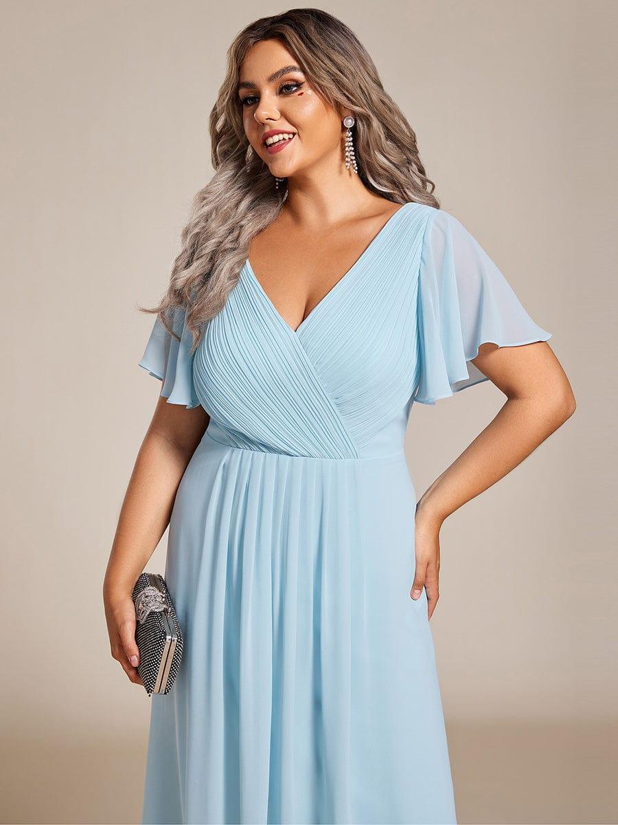Funkelndes Abendkleid in A-Linie mit Empire-Taille und langen ?rmeln #farbe_Blau
