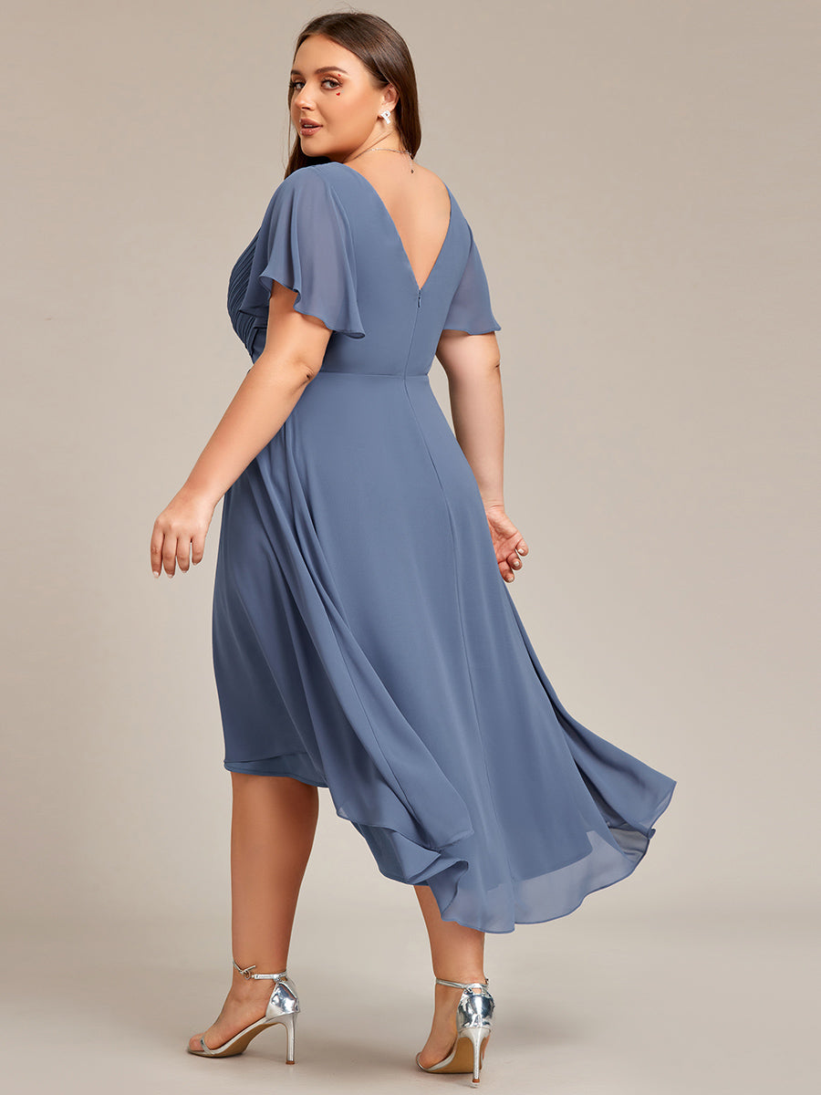 Funkelndes Abendkleid in A-Linie mit Empire-Taille und langen ?rmeln #farbe_Taubenblau