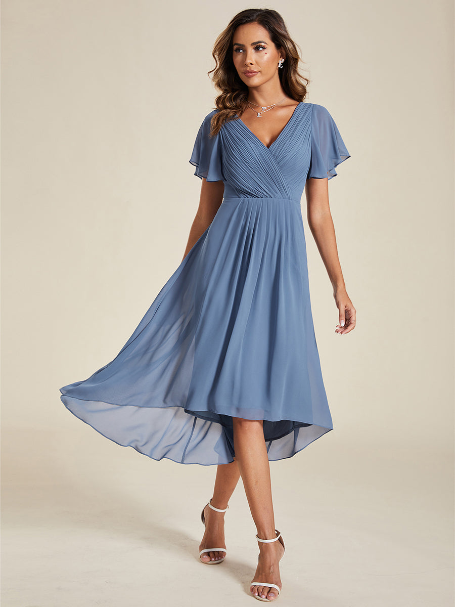 Funkelndes Abendkleid in A-Linie mit Empire-Taille und langen ?rmeln #farbe_Taubenblau