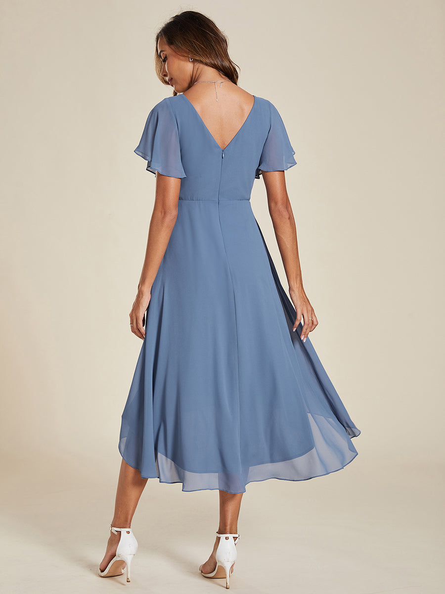 Funkelndes Abendkleid in A-Linie mit Empire-Taille und langen ?rmeln #farbe_Taubenblau