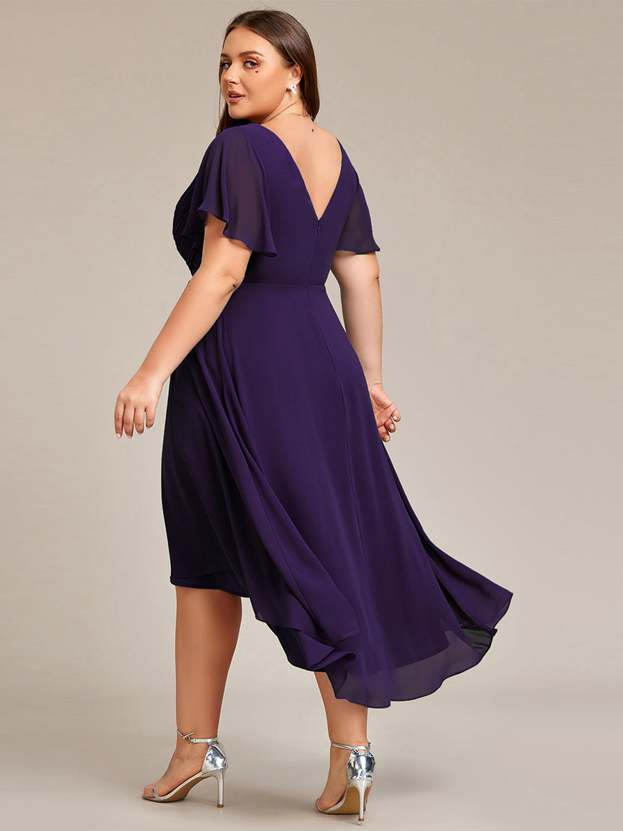 Funkelndes Abendkleid in A-Linie mit Empire-Taille und langen ?rmeln #farbe_Dunkelviolett