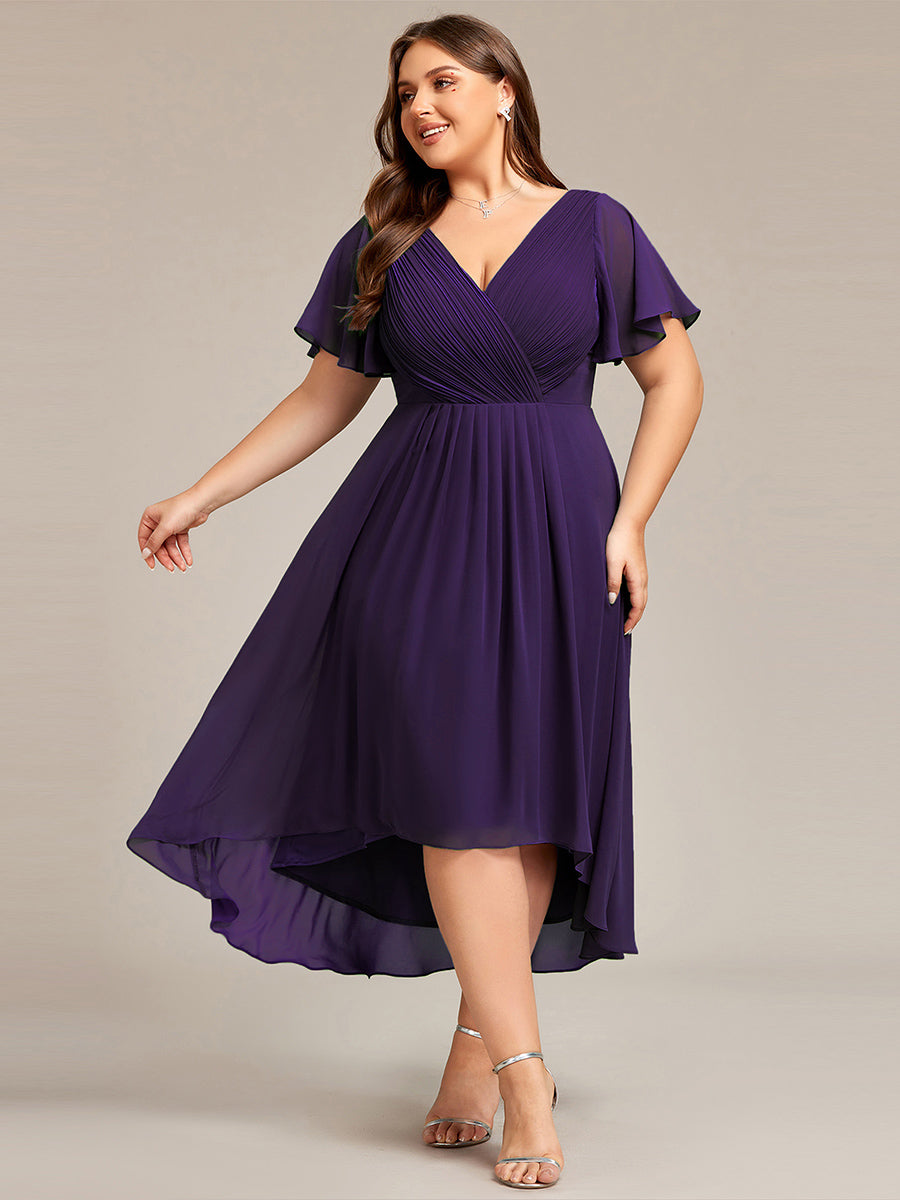 Funkelndes Abendkleid in A-Linie mit Empire-Taille und langen ?rmeln #farbe_Dunkelviolett