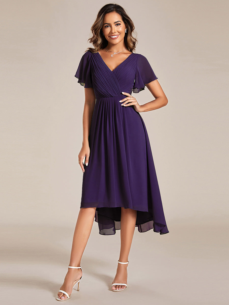 Funkelndes Abendkleid in A-Linie mit Empire-Taille und langen ?rmeln #farbe_Dunkelviolett
