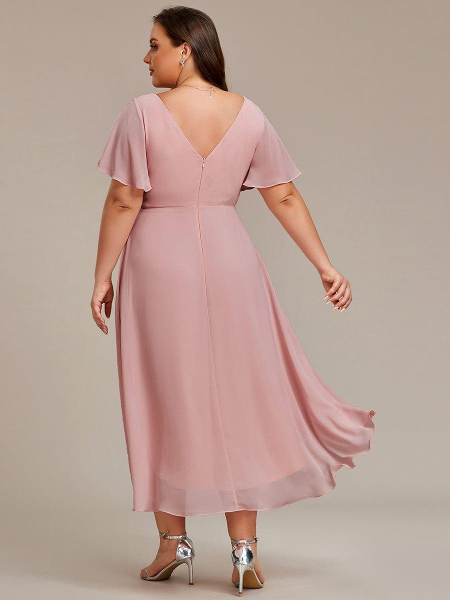 Funkelndes Abendkleid in A-Linie mit Empire-Taille und langen ?rmeln #farbe_Dusty Rose