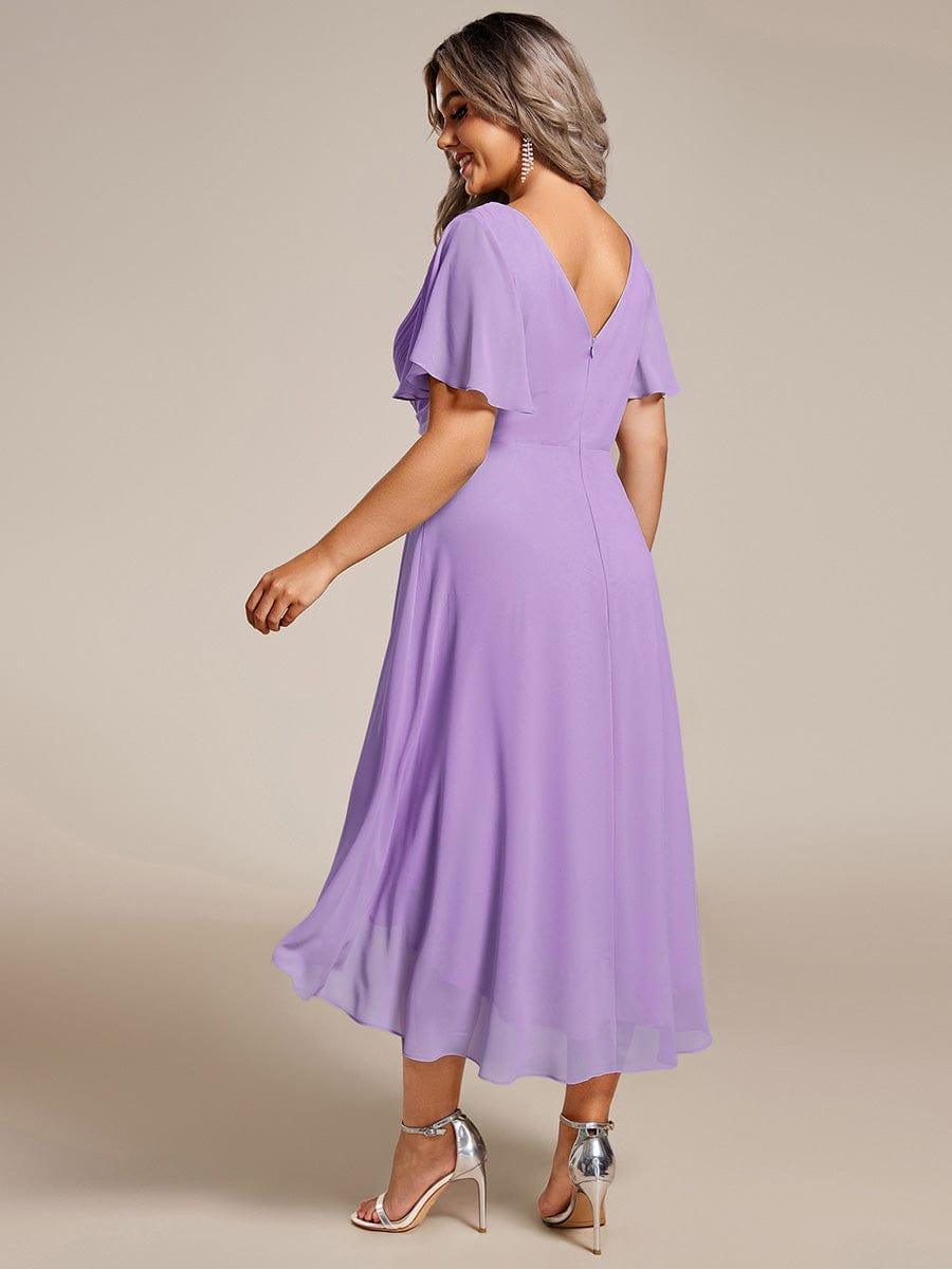 Funkelndes Abendkleid in A-Linie mit Empire-Taille und langen ?rmeln #farbe_Violett