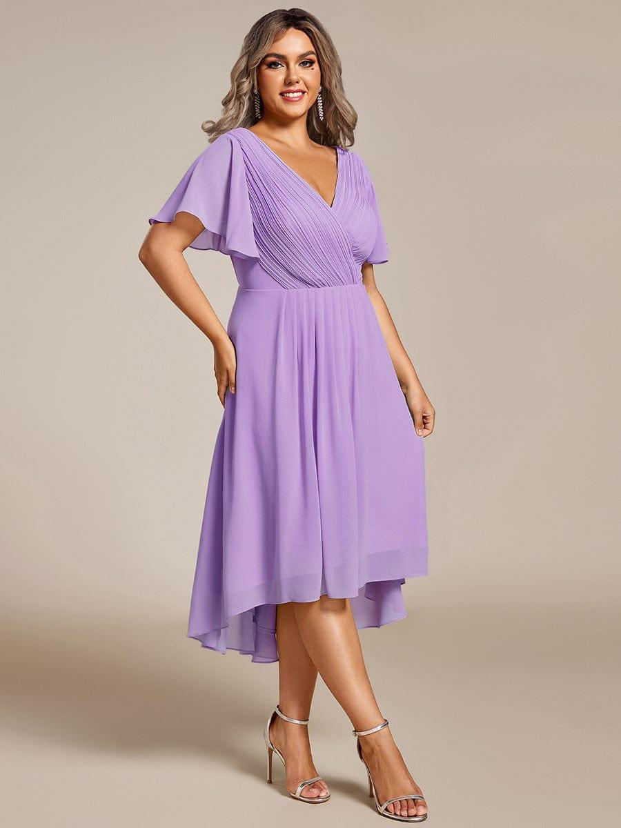 Funkelndes Abendkleid in A-Linie mit Empire-Taille und langen ?rmeln #farbe_Violett